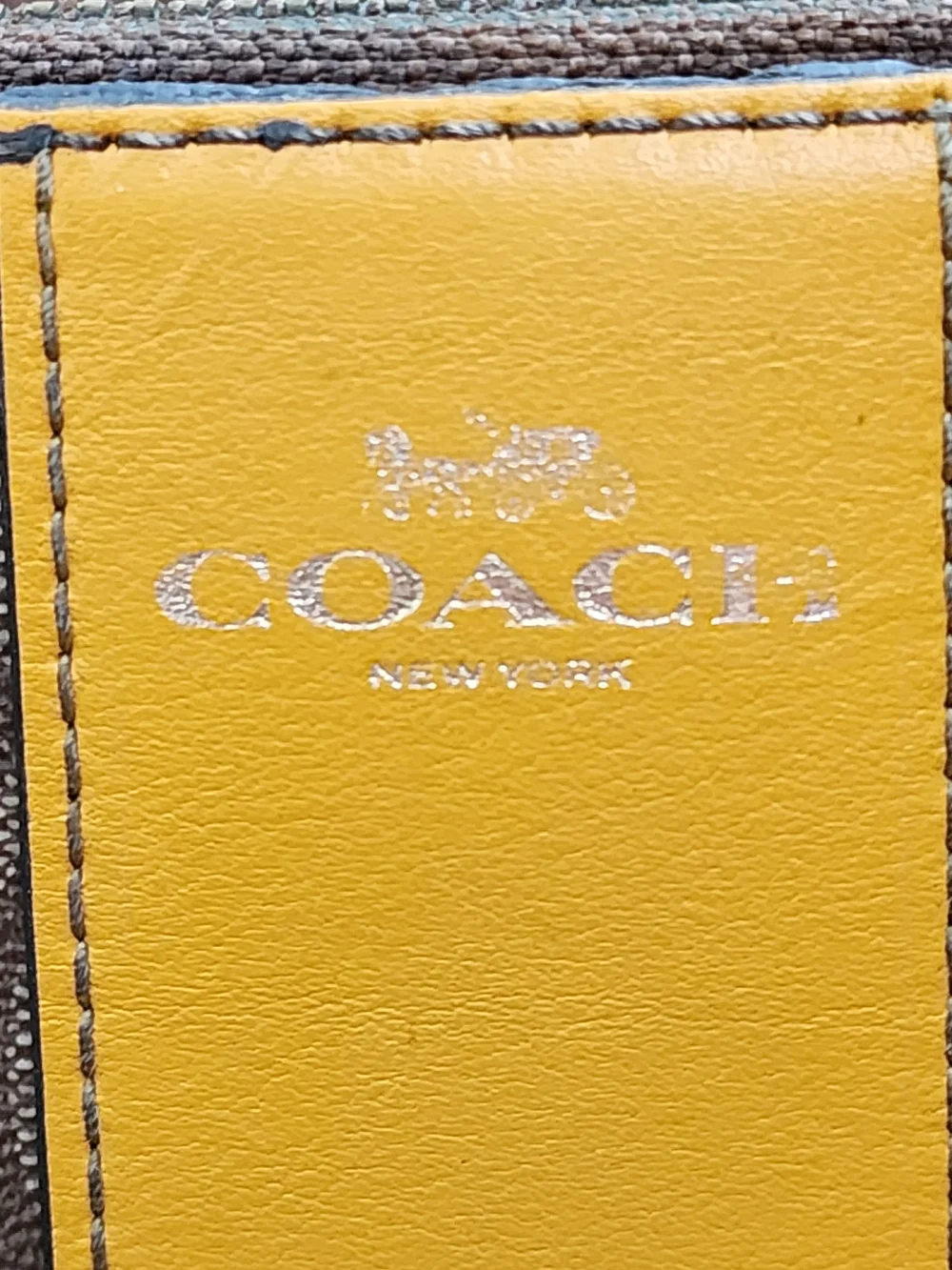COACH Corner Zip Wristlet Signature Canvas Yellow Varsity Stripe Wallet Pouch